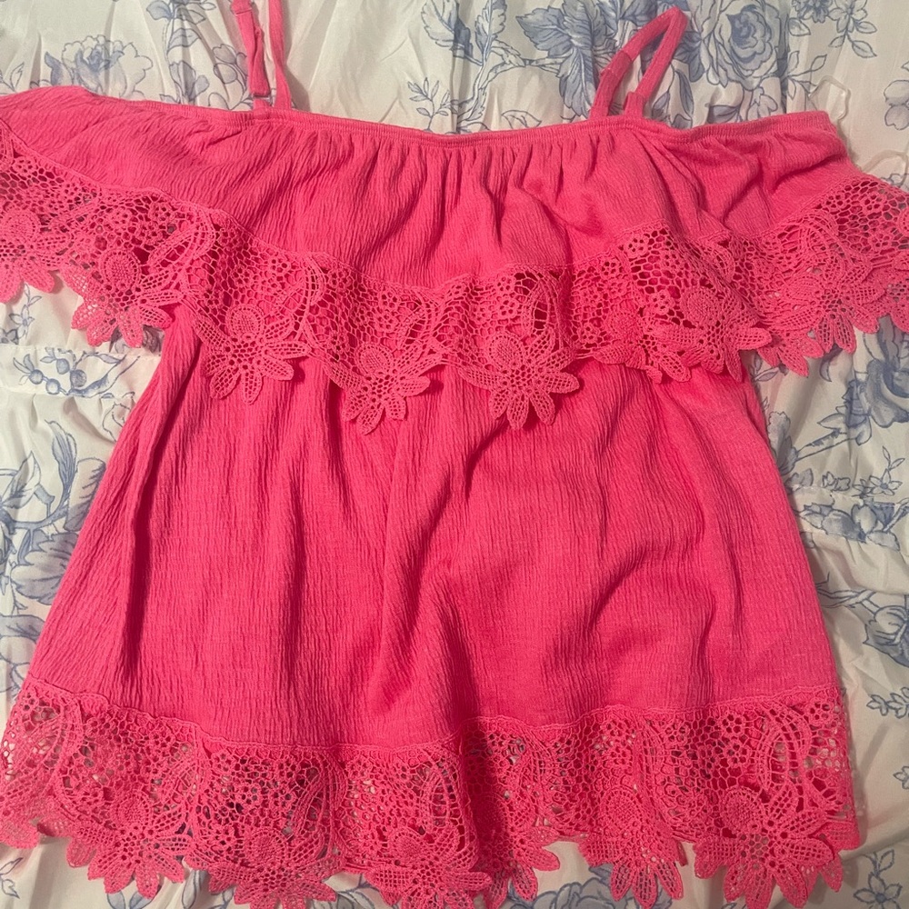 Pink Lace Off-Shoulder Top